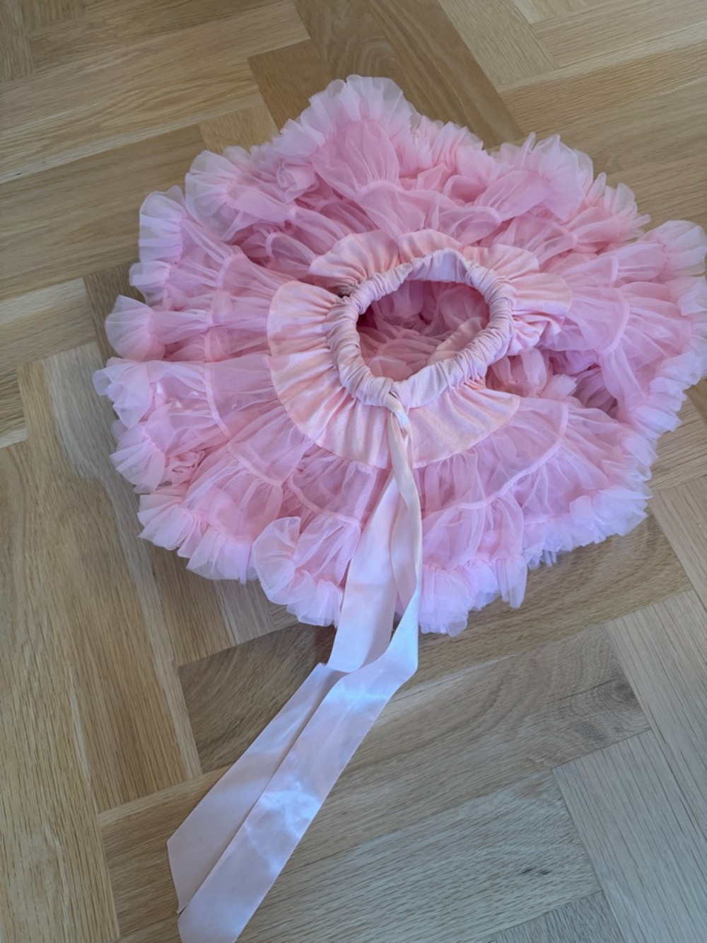 Pink Ruffled Tulle Dance Costume Skirt with Satin Ribbon Girls XS